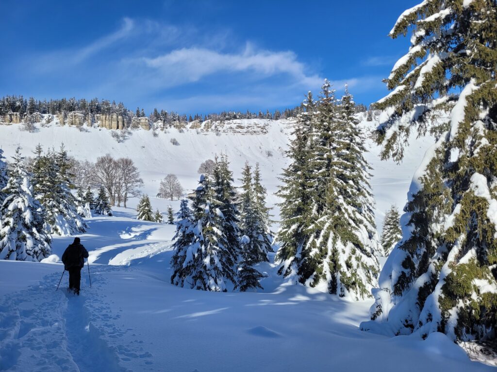 ciel bleu sur les falaise de la Moliére Hiver 2026 randonnée Vercors
